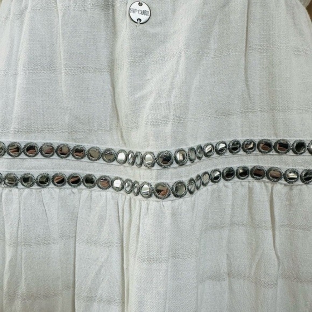 Rip Curl Vista Maxi Dress M White Grey Metallic Layered Cotton Spaghetti NWT - Picture 12 of 13